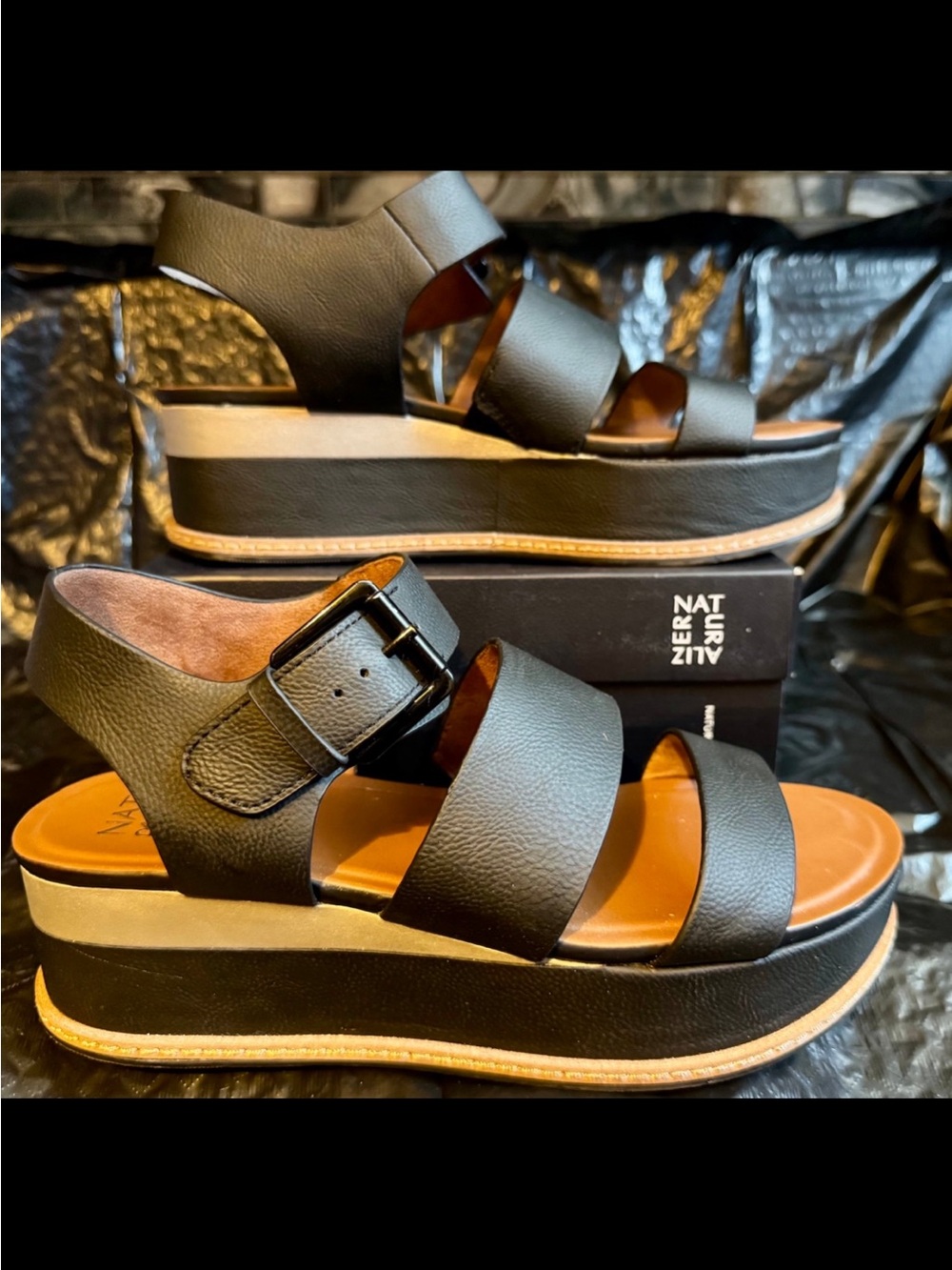 Naturalizer Billie Platform Sandals in Black Leather